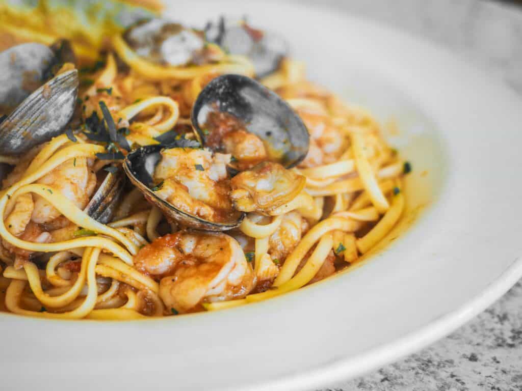 Plate of seafood pasta