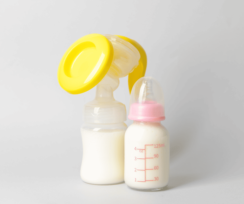 Bottle of milk and breast pump