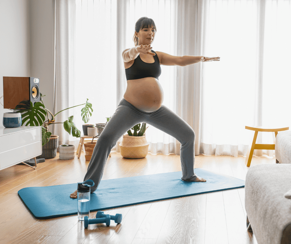 Pregnancy safe exercises Pregnant woman doing a sumo squat