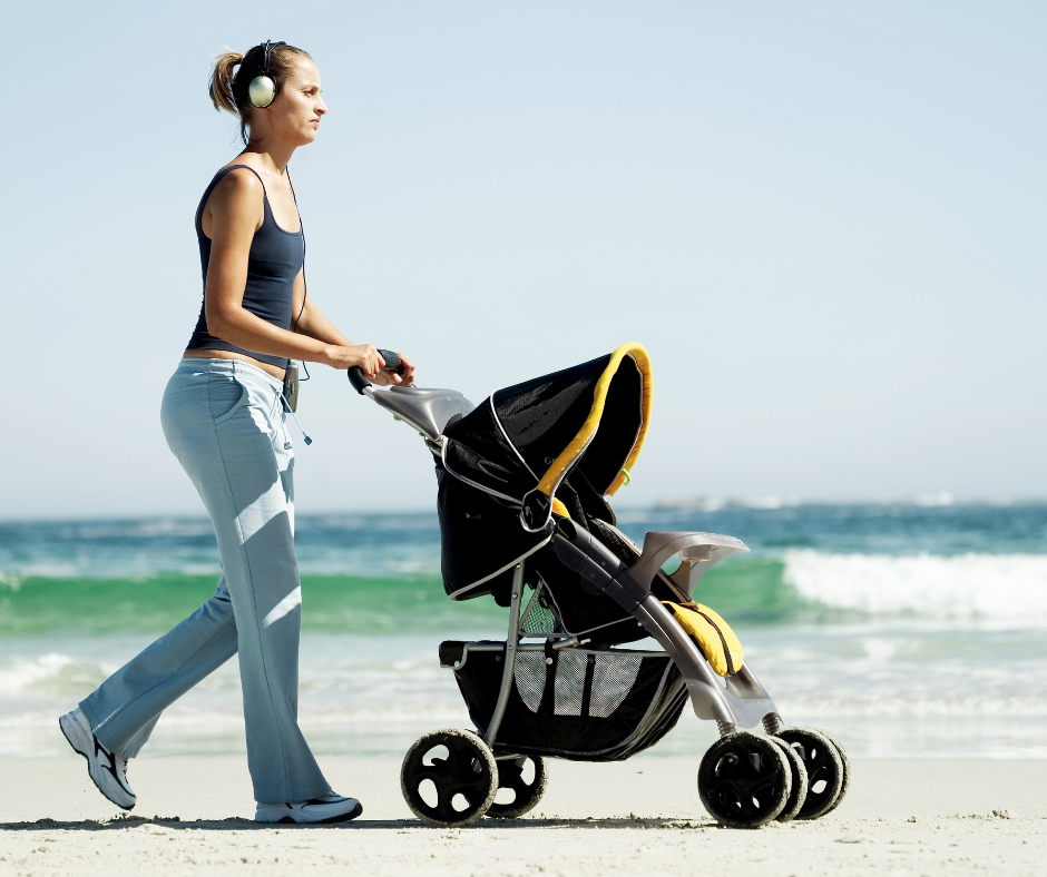 Woman walking with stroller